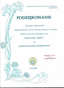 referencje od zespołu szkół nr 16 dla szkoły nauki jazdy rajder toruń